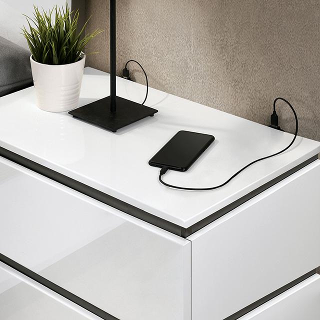 BIRSFELDEN Night Stand w/ USB, White - Furniture Center (NY)