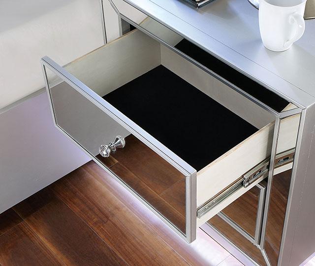BELLADONNA Night Stand w/ LED & USB, Silver - Furniture Center (NY)