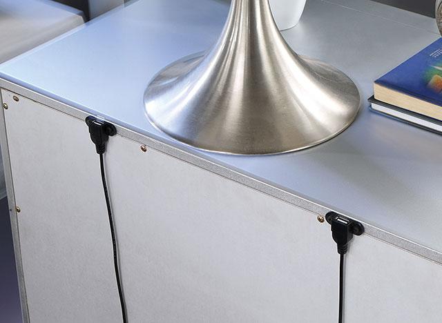 BELLADONNA Night Stand w/ LED & USB, Silver - Furniture Center (NY)