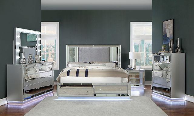 BELLADONNA Mirror w/ USB, Power, Light, Silver - Furniture Center (NY)