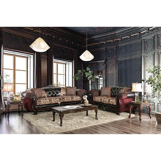 Quirino Burgundy/Dark Brown Sofa - Furniture Center (NY)