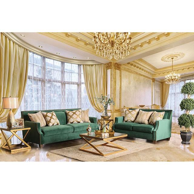 VERDANTE Emerald Green/Gold Sofa - Furniture Center (NY)