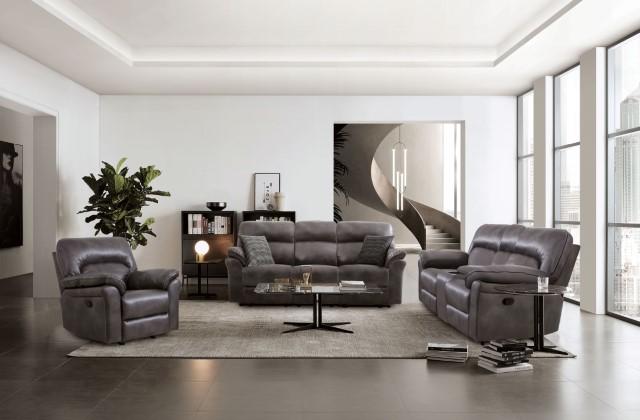 JOSIAS Loveseat, Dark Gray Leatherette - Furniture Center (NY)