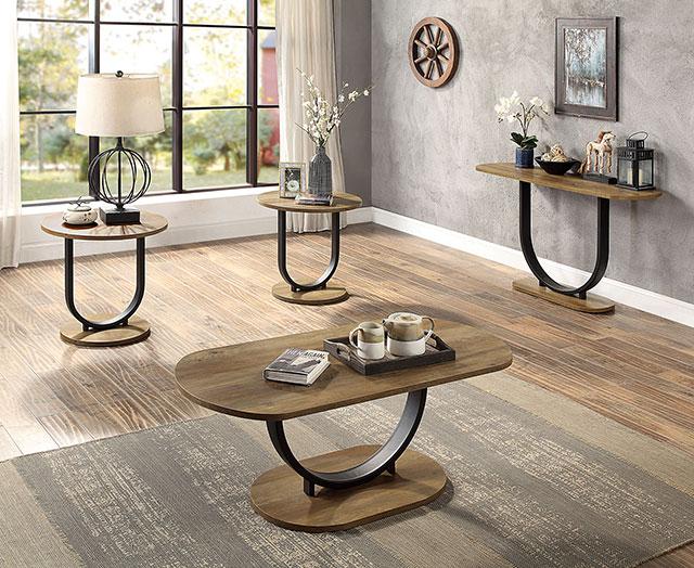 OLBIA Sofa Table, Rustic Oak/Sand Black - Furniture Center (NY)