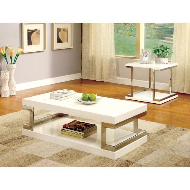 MEDA White/Chrome End Table, White - Furniture Center (NY)