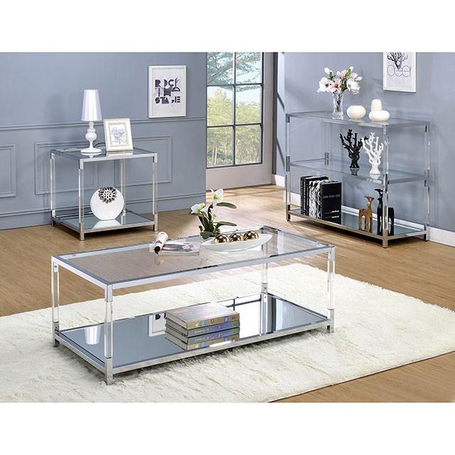 Ludvig Chrome/Clear Sofa Table - Furniture Center (NY)