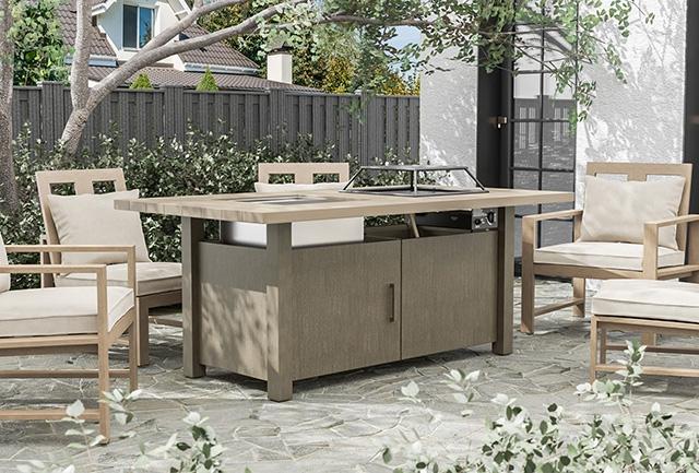 Bordeaux Dining Table w/ Fire Pit & Cooler - Furniture Center (NY)