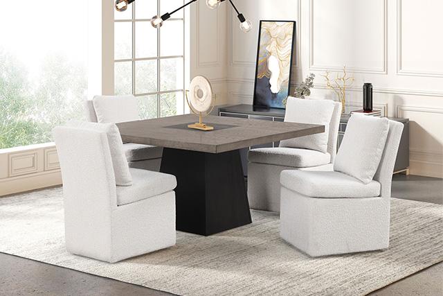 Broager 5 Pc Dining Table Set (White Caster Chairs) Walnut - Furniture Center (NY)