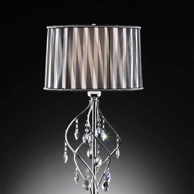Arya Black/Chrome Table Lamp, Hanging Crystal - Furniture Center (NY)