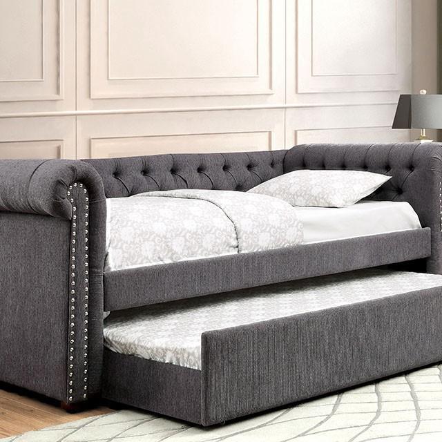 LEANNA Gray Daybed w/ Trundle, Gray - Furniture Center (NY)