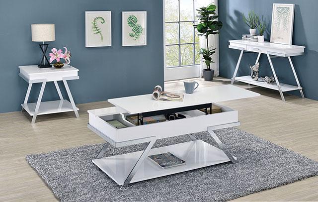 TITUS End Table, White/Chrome - Furniture Center (NY)