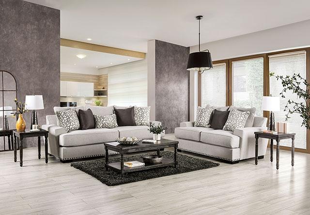 PICOTEE Loveseat, Light Gray/Black - Furniture Center (NY)