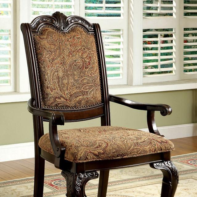 BELLAGIO Brown Cherry/Pattern Fabric Arm Chair (2/CTN) - Furniture Center (NY)
