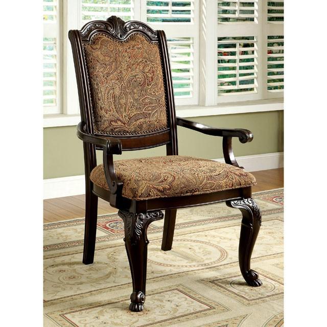 BELLAGIO Brown Cherry/Pattern Fabric Arm Chair (2/CTN) - Furniture Center (NY)