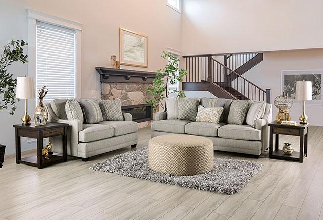 STEPHNEY Loveseat, Gray/Gold - Furniture Center (NY)