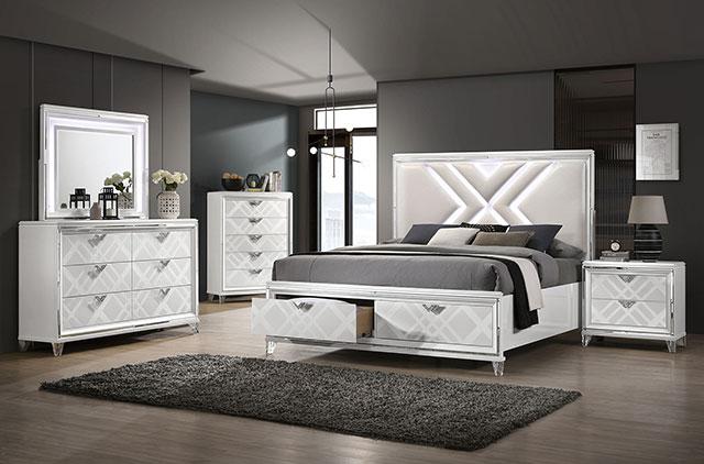 EMMELINE Mirror w/ LED Lights, White - Furniture Center (NY)