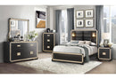 BLAKE BLACK/GOLD KING BED GROUP WITH LAMPS - Furniture Center (NY)