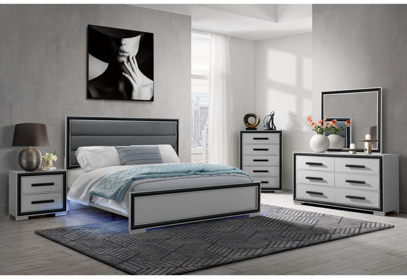 AMELIA GREY BLACK QUEEN BED GROUP W/LED - Furniture Center (NY)