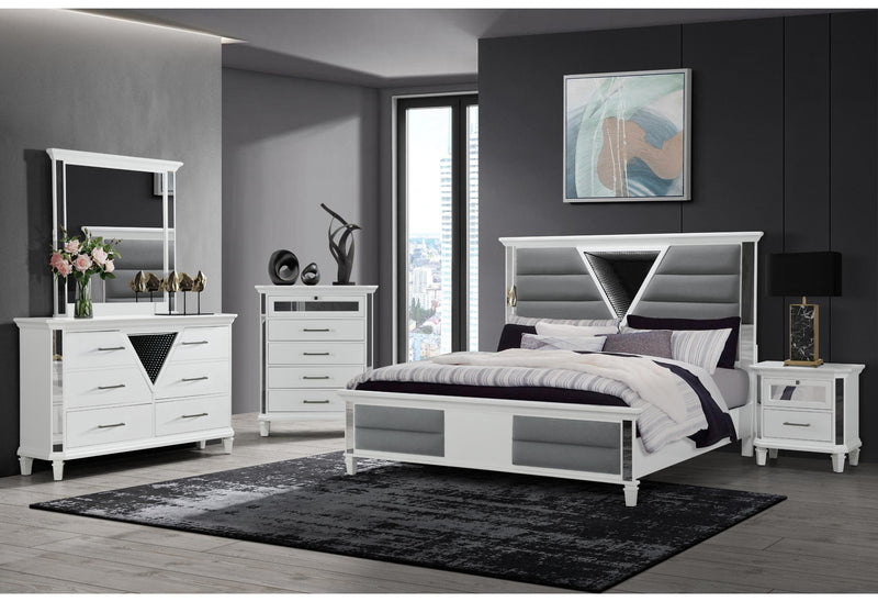 MARCO METALLIC WHITE QUEEN BED GROUP WITH LED 3D MIRROR - Furniture Center (NY)