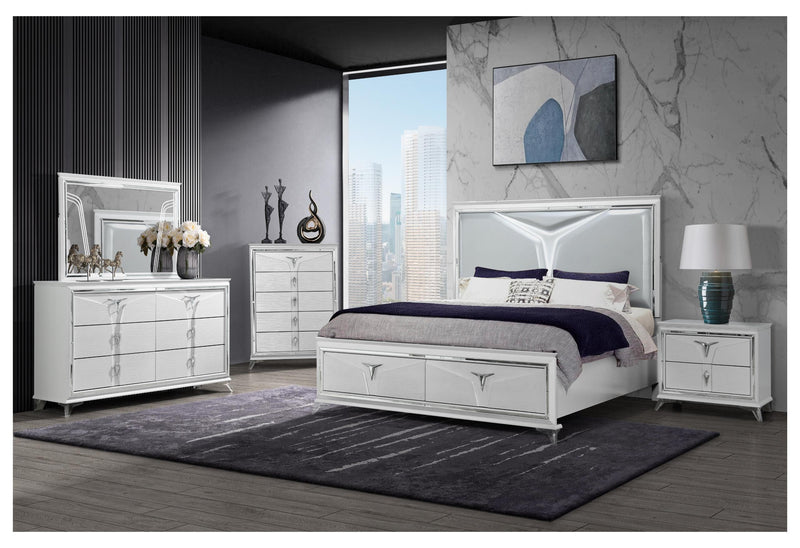 ROMO WHITE QUEEN BED GROUP WITH LED - Furniture Center (NY)