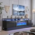 White TV Console with LED Fireplace