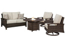 Paradise Trail Outdoor Loveseat, Lounge Chairs and Fire Pit Table - Furniture Center (NY)