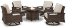 Paradise Trail Paradise Trail Fire Pit Table with 4 Nuvella Swivel Lounge Chairs - Furniture Center (NY)