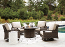 Paradise Trail Paradise Trail Fire Pit Table with 4 Nuvella Swivel Lounge Chairs - Furniture Center (NY)