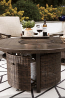 Paradise Trail Paradise Trail Fire Pit Table with 4 Nuvella Swivel Lounge Chairs - Furniture Center (NY)