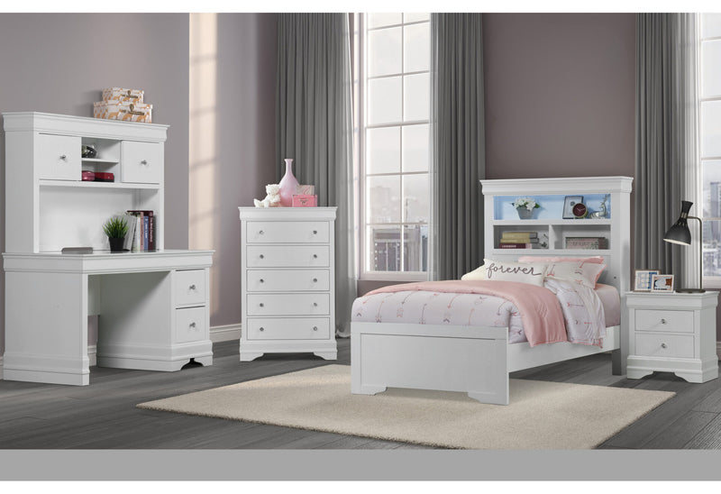 Pompei Metallic White Bookcase Twin Bed-Dresser-Mirror And Nightstand - Furniture Center (NY)