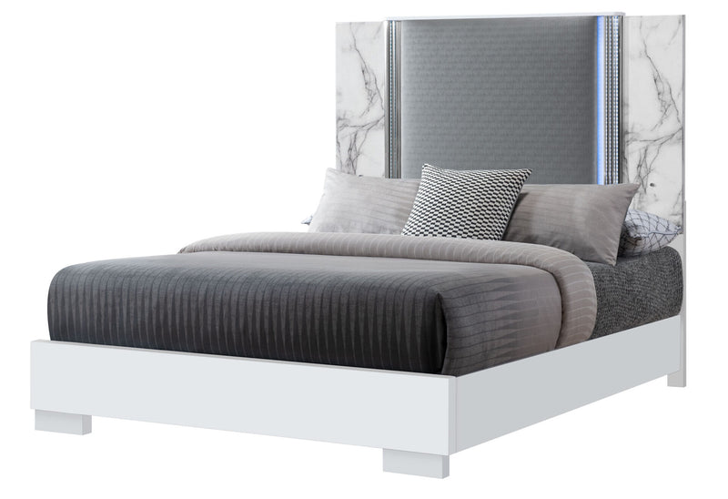 Ylime White Marble Queen Bed With Led - Furniture Center (NY)