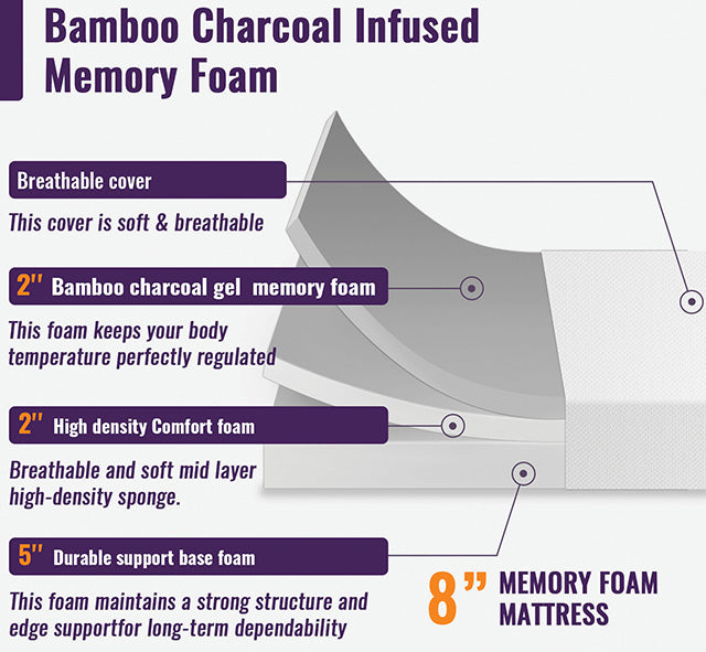Nasturtium 8" Queen Bamboo Charcoal Infused Memory Foam - Furniture Center (NY)