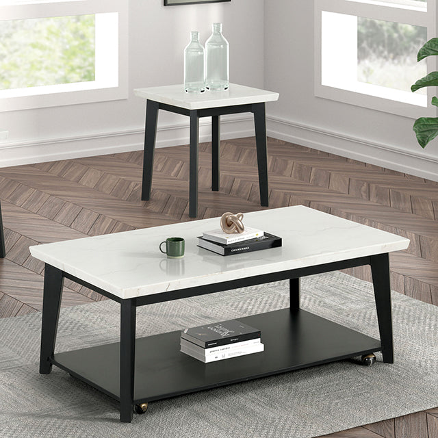 Thisted Rectangle Marble Coffee Table w/ Casters - Furniture Center (NY)