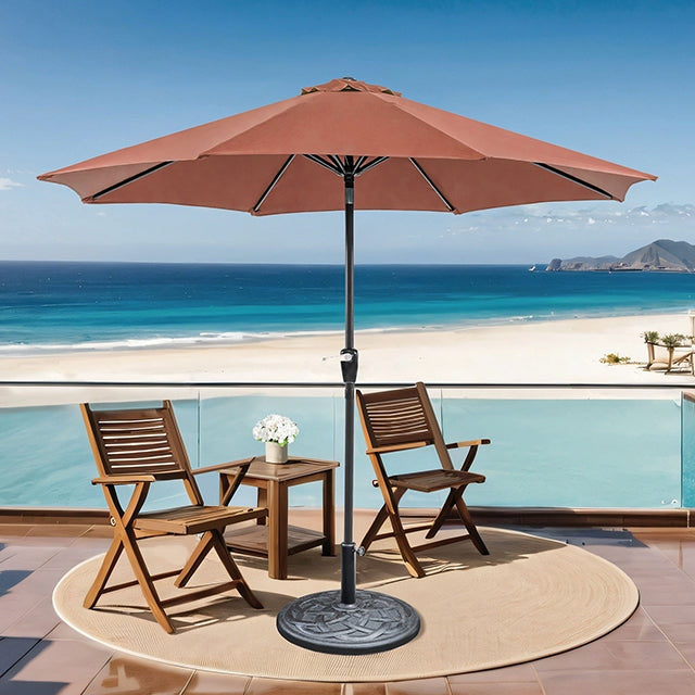 Soli 9' Outdoor Umbrella w/ Auto Tilt + 21" Round Base - Furniture Center (NY)