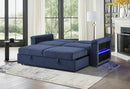 U0211 NAVY PULL OUT SOFA BED WITH LED ACRYLIC SHELVES AND SPEAKERS - Furniture Center (NY)