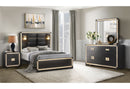 BLAKE BLACK/GOLD KING BED WITH LAMPS, DRESSER, MIRROR, NIGHTSTAND - Furniture Center (NY)
