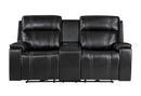 U8880 BLACK LEATHER POWER CONSOLE RECLINING LOVESEAT WITH COOLER
