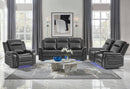 U8879 CHARCOAL PWR REC SOFA/PWR CON REC LOVESEAT/PWR REC W/LED & GL SS