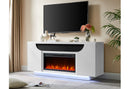 AILEEN WHITE 76" ENT UNIT W/LED, SPEAKERS, CRYSTAL AND POP-UP DOORS - Furniture Center (NY)