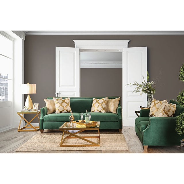 VERDANTE Emerald Green/Gold Sofa - Furniture Center (NY)