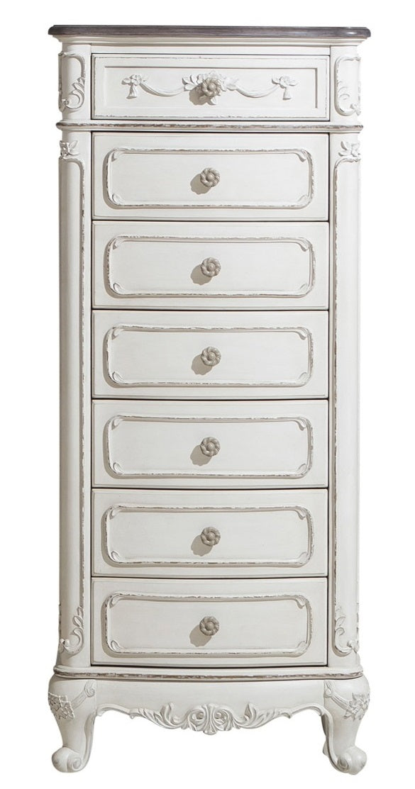 Homelegance Cinderella 7 Drawer Tall Chest Antique White with Grey Rub-Through image