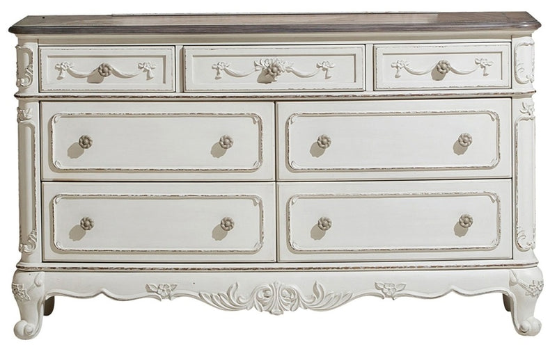 Homelegance Cinderella 7 Drawer Dresser in Antique White with Grey Rub-Through image