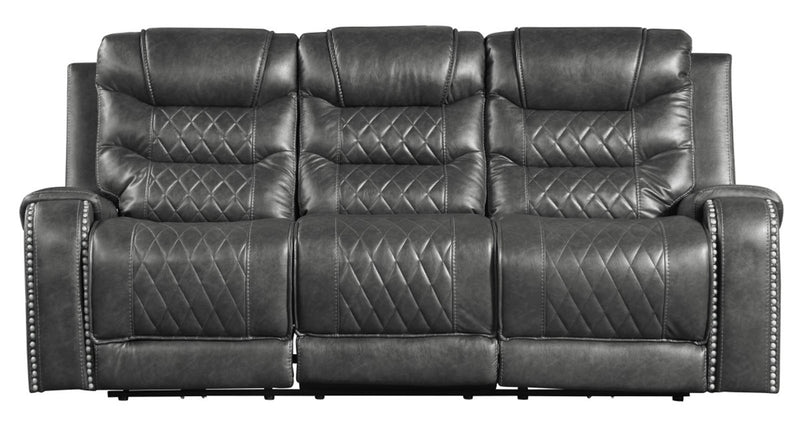 Homelegance Furniture Putnam Double Reclining Sofa with Drop-Down in Gray 9405GY-3 image