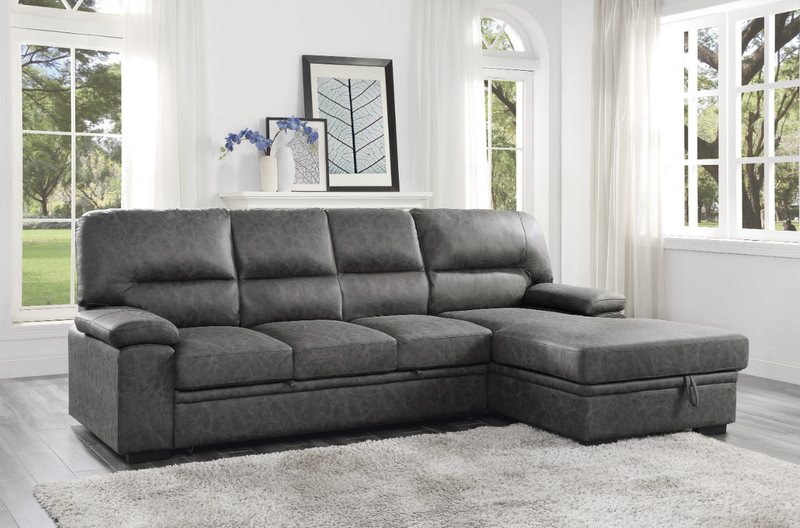 Homelegance Furniture Michigan Sectional with Pull Out Bed and Right Chaise in Dark Gray image