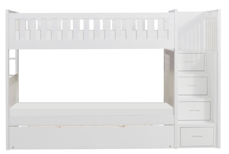 Homelegance Galen Bunk Bed w/ Reversible Step Storage and Twin Trundle in White B2053SBW-1*R image